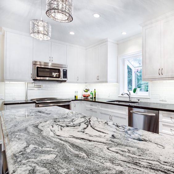 Light granite in white kitchen