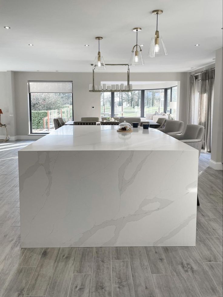 Large white waterfall quartz island