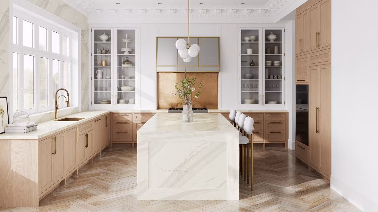 Warm cream quartz kitchen
